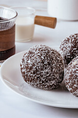 homemade round chocolate candy with coconut sprinkles