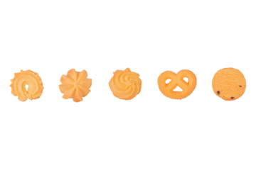 Set of danish butter cookies,homemade pastry cookies isolated on transparent background.