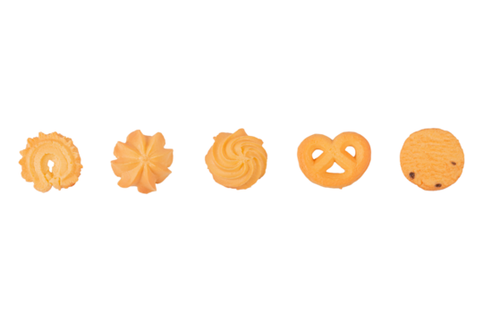 Set of danish butter cookies,homemade pastry cookies isolated on transparent background.