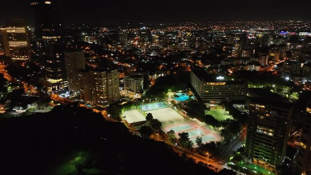 Aerial View Of Anacoana Avenue And Illuminated Skyline At Night In The City Of Santo Domingo In Dominican Republic.