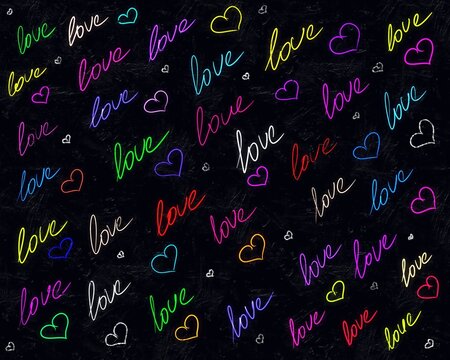 grunge background with neon inscription love