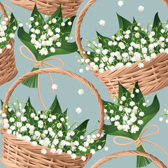 Seamless vector pattern with lilies of the valley - 571175105