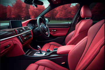 illustration of modern car with red leather seats sport style.AI