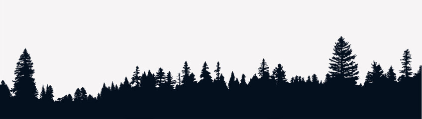 Obraz premium Panoramic black evergreen forest silhouette