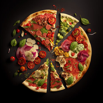 Exploded axonometric view of a pizza, lettuce