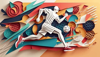 Foto op Aluminium Colorful running pose sport background with paper cut style. Marathon, runner, sprinter, sport, jogging background. Generative AI. © BornHappy
