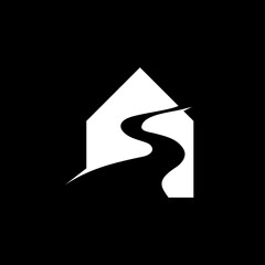 House road logo  icon isolated on black background. 