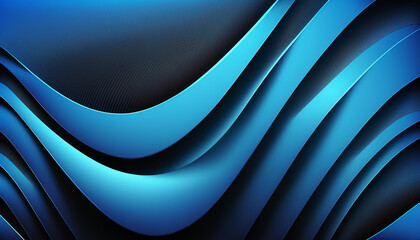 Abstract blue and black 3d wave background. Generative AI.