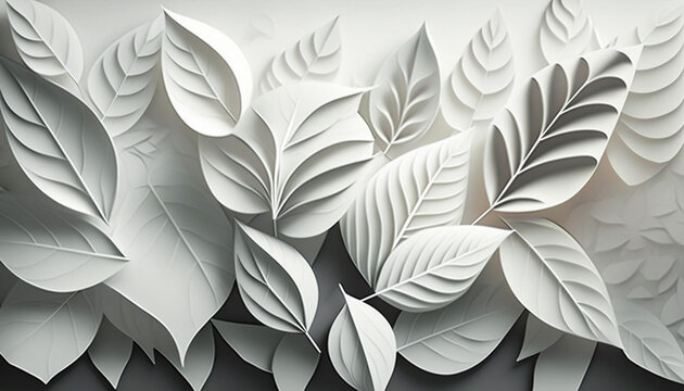White geometric leaves 3d tiles texture background. Generative AI