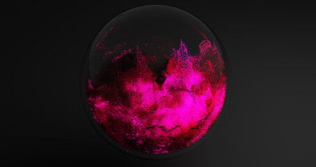 Magic crystal ball on a black background. Glowing particles. Galaxy. Stars. 3D illustration and rendering.