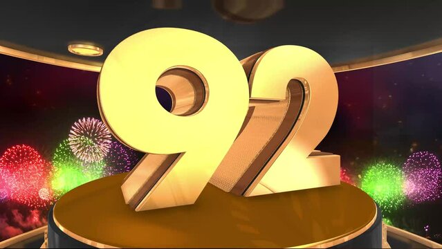 92nd birthday animation in gold with fireworks background, 
Animated 92 years Birthday Wishes in 4K 
