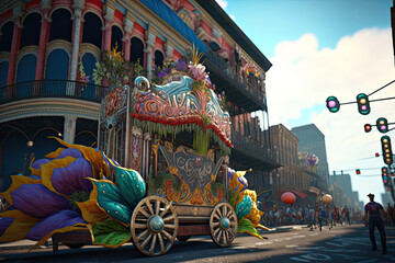 New Orleans floats during Mardi gras parade - Generative AI