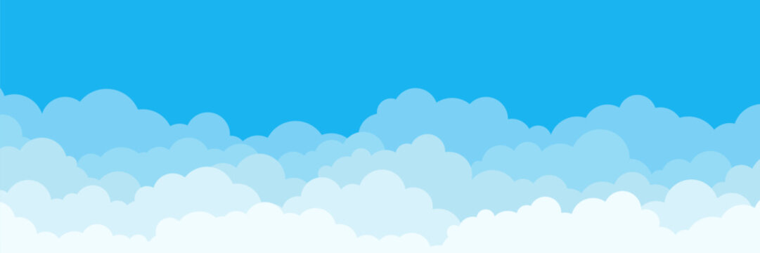 Cartoon clouds on blue background. Design of a sky concept. Vector illustration