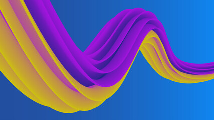 Fluid Color 3D Shape. Colorful Modern Poster. Wave Color. Art Design Style. Purple and Yellow. Color Flow. Wave Poster. Blue Background. Gradient. Abstract Fluid Color