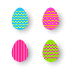 Paper cut Easter eggs. Colourful icon set. Vector illustration