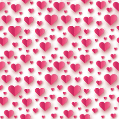 Paper cut hearts on white background. Seamless pattern with symbols of love. Vector illustration