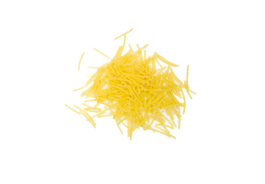 Pile of vermicelli isolated on white background. Top view, flat lay.