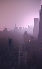 New York City skyline with haze and dramatic sky - Generative AI