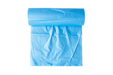 Blue rolls of garbage bin bags isolated on white background with copy space. Roll of garbage bags close-up