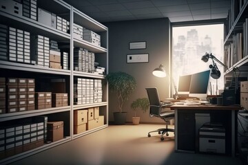 Office Storage Room Filled with Filing Cabinets and Supplies, Ai Genrative