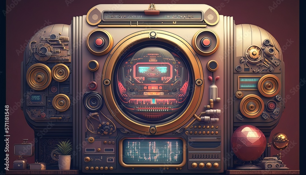 Aufkleber vintage robot machine design. generative ai technology.