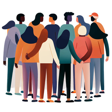 vector illustration of diversity people group supporting each other