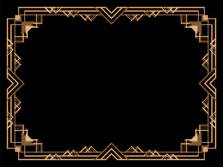 Art deco frame. Vintage linear border. Design a template for invitations, leaflets and greeting cards. Geometric golden frame. The style of the 1920s - 1930s. Vector illustration