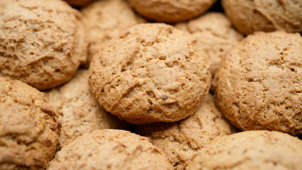 Oatmeal cookies close up. Fresh Homemade cookies