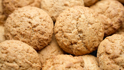 Oatmeal cookies close up. Fresh Homemade cookies