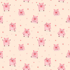 Background with funny pigs. Design of a seamless pattern for kids. Vector illustration