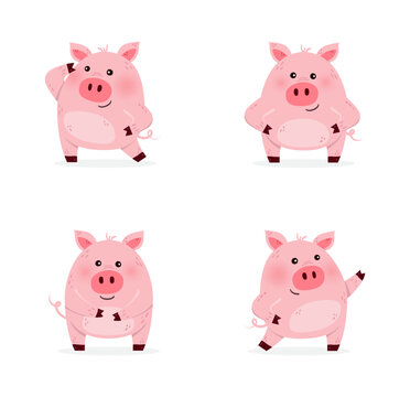 Funny pigs set. Design of a cute animal characters. Vector illustration