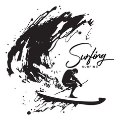 Surfing Logo Design. Surfer And Wave. Vector Illustration.