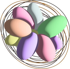 3d Easter nest with colourful eggs