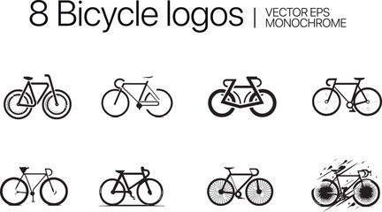 Fototapeta premium Bicycle logo set. Vector bicycles collection. Simple, minimal, monochrome vector illustration