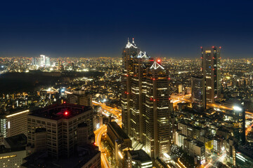 Naklejka premium Night city scape from Tokyo Metropolitan Government Building, Japan.