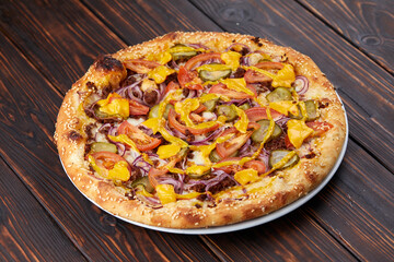 pizza on the wooden background