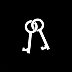 Old key silhouette icon isolated on black background. 