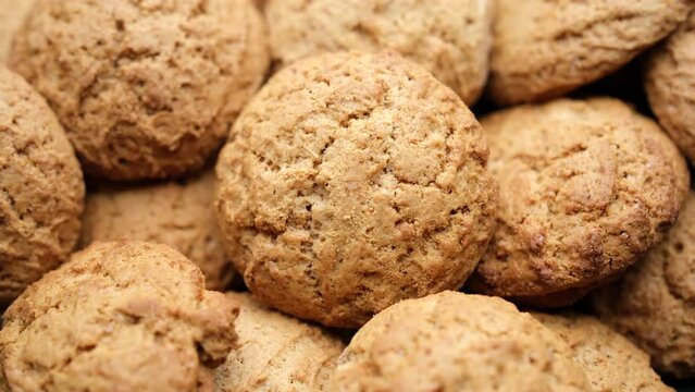 Oatmeal cookies close up, rotation. Fresh Homemade cookies
