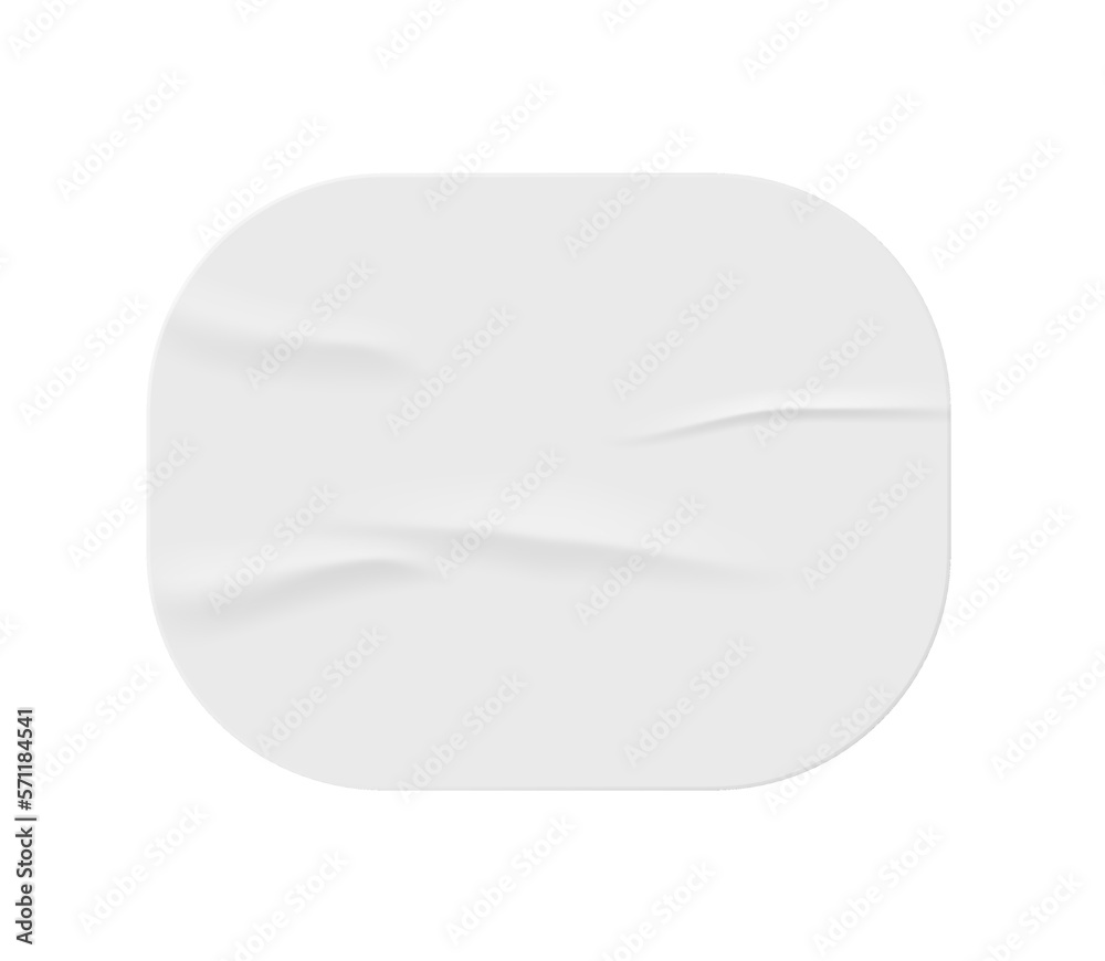 Poster Rectangle paper sticker with ed corners. Isolated icon of emblem or label with wrinkled glued texture and copy space. Vector in realistic style illustration