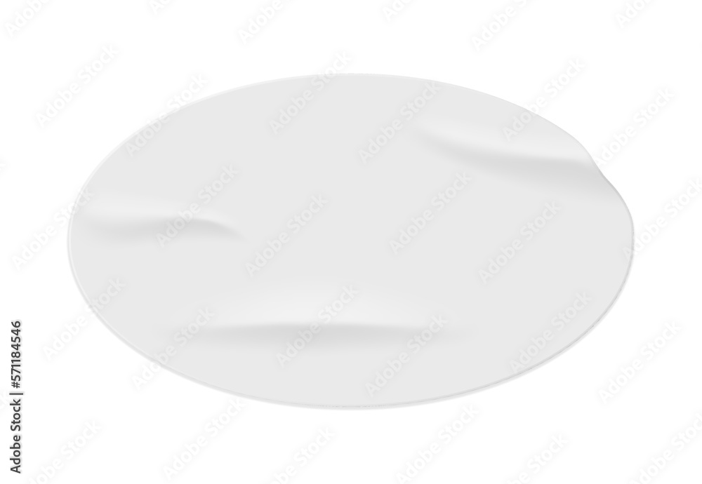 Poster Oval paper sticker made of crumpled texture. Isolated icon of wrinkled glued piece of sheet. Label or emblem with copy space. Vector in realistic style