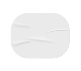 Rectangle paper sticker with ed corners. Isolated icon of emblem or label with wrinkled glued texture and copy space. Vector in realistic style illustration