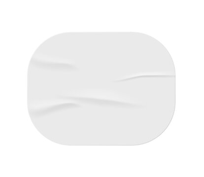 Rectangle paper sticker with ed corners. Isolated icon of emblem or label with wrinkled glued texture and copy space. Vector in realistic style illustration