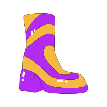 Illustration Of A Retro Shoe In The Style Of The 60s - 70s. Glossy, Latex Platform Shoes. Hippie Accessory. Isolated Icon On A White Background