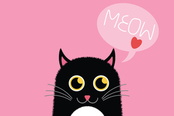Vector illustration of a black cat and the text 