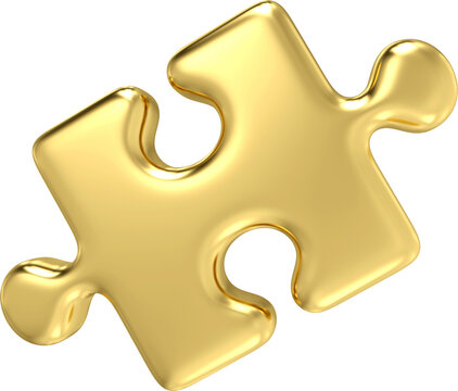 3d gold metal puzzle icon in trendy. puzzle icon page symbol for your web site design puzzle icon logo, app, UI. 3d rendering