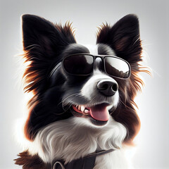 Border collie in glasses,white background