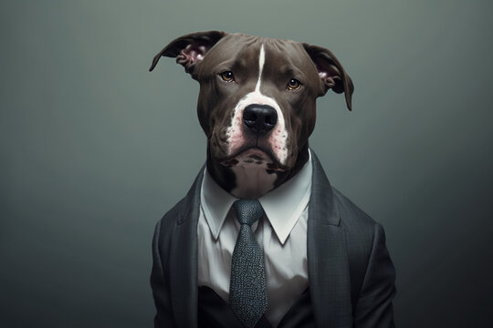 a dog in a business suit in the office. Office worker concept of an obedient employee Generative AI