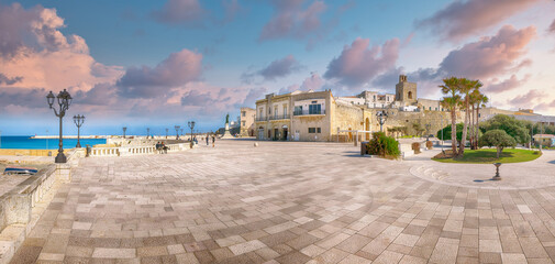 Breathtaking view on promenade of Otranto in Italy. Italian vacation. - obrazy, fototapety, plakaty