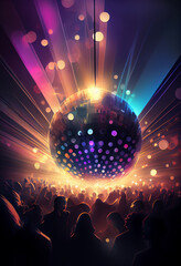 Discokugel mit Partypeople und Discolichtern. Party und Event mit Musik. Generative Ai.
