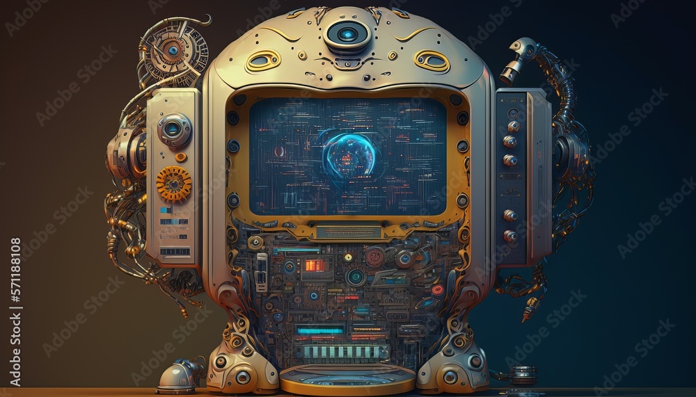Poster vintage machine. technology sci-fi system. generative ai technology.